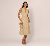 Collared Sequin Tweed Midi Dress In Champagne