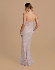 Purple Strapless Embellished Column Gown With 3D Petals