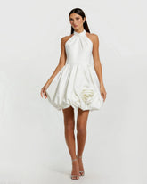 White Satin Bubble Hem Backless Mini Dress