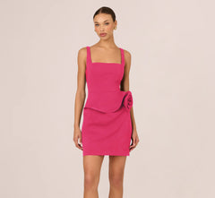 Sleeveless Rosette Peplum Mini Dress In Dahlia Dusk