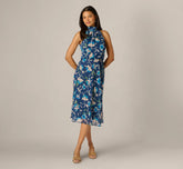 Floral Crinkle Chiffon Halter Midi Dress In Navy Multi