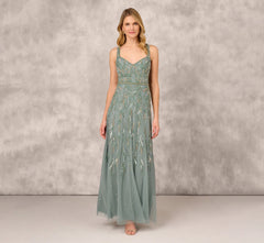 Multicolor Beaded Mermaid Gown With Sweetheart Neckline In Dark Sage