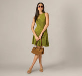 Cotton Mesh Floral Short Dress In Dark Moss