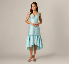 High Low Ruffle Midi Dress In Clear Sky