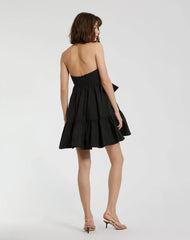 Black Faille Strapless Twist Bow Mini Dress - FINAL SALE