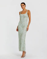 Green Scoop Neck Embellished Dress With Bow Detail