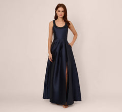 Sleeveless Beaded Mikado Fit And Flare Gown In Midnight