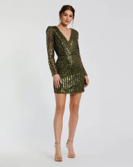 Green Long Sleeve Sequined Mini Dress - FINAL SALE