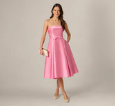 Strapless Bow Waist Mikado Midi Dress In Cherry Blossom