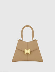 Angular Small Leather Handbag With Gold Hardware