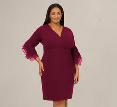 Plus Size Three Quarter Bell Sleeve Sheath Midi Dress In Cabernet