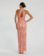 Pink Embellished High Neck Gown with Slit