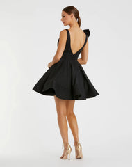 Black Crepe Sleeveless V-Neck Mini Dress With Bow