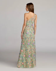 Petite Green One Shoulder Floral Embroidered Gown
