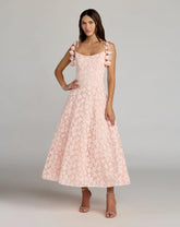 Pink Scoop Neck Floral A-Line Midi Dress