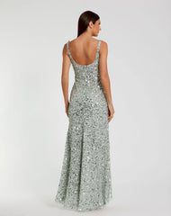 Green Sequined Low Back Slip Gown
