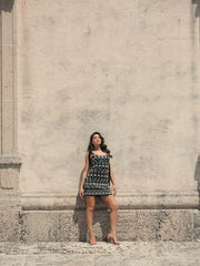 Black Jewel Encrusted Soft Tie Sleeveless Dress