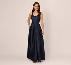 Sleeveless Beaded Mikado Fit And Flare Gown In Midnight