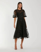 Flutter Sleeve Embroidered Midi Dress