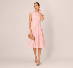 Cap Sleeve Pearly Lace Midi Dress In Blush Whisper