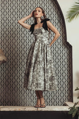 Black Ivory Brocade A Line Midi Dress With Bow Straps