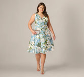 Plus Size Magnolia Floral Jacquard A Line Midi Dress In Blue Multi