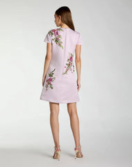 Purple Cap Sleeve Embroidered Satin Mini Dress