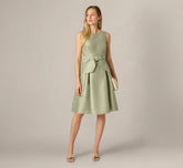 Dupioni Tie Front Fit And Flare Dress In Sage
