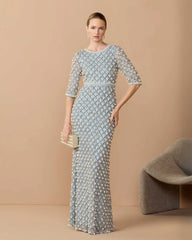 Pearl Embellished 3/4 Sleeve Gown