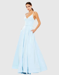 Light Blue Classic A-Line V-Neck Ball Gown