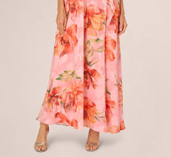 Floral Chiffon Trapeze Halter Gown In Pink Multi