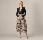 Long Sleeve Combo Tuxedo Ankle Length Gown In Black Blush