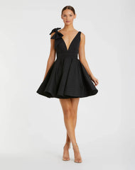 Crepe Sleeveless V-Neck Mini Dress With Bow