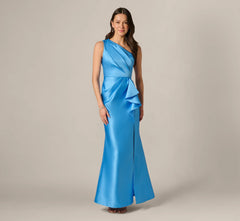 One Shoulder Draped Mikado Gown In Cool Cloud