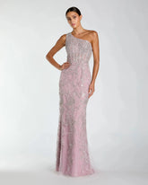 Purple One Shoulder Hand Embellished Evening Gown