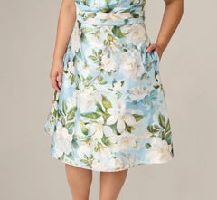 Plus Size Magnolia Floral Jacquard A Line Midi Dress In Blue Multi