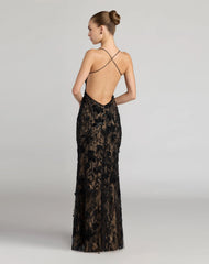 Black Sleeveless Embellished Open Back Column Gown