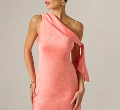 Draped Shoulder Butterfly Jacquard Midi Dress In Coastal Sun