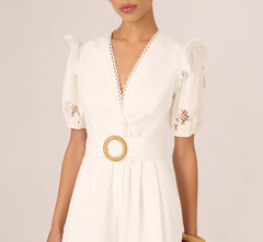 Puff Sleeve Cotton Lace Rumper In Ivory