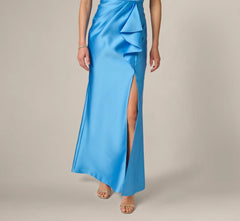 One Shoulder Draped Mikado Gown In Cool Cloud