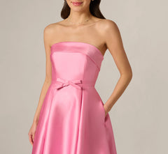 Strapless Bow Waist Mikado Midi Dress In Cherry Blossom