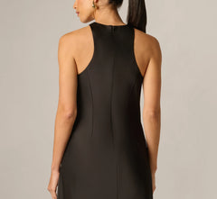 Stretch Satin Hardware Halter Collar Gown In Black