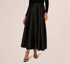 Off Shoulder Long Sleeve Mikado Combo Gown In Black