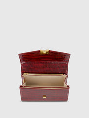 Red Crocodile Leather Shoulder Bag With Gold Hardware - FINAL SALE