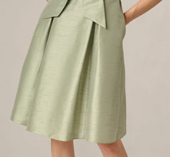 Dupioni Tie Front Fit And Flare Dress In Sage