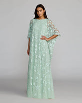 Green Sequin Floral Kaftan Gown