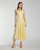 Yellow Scoop Neck Sleeveless Micro Ruffle Midi Dress