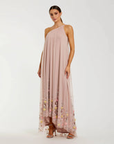 Pink One Shoulder High Low Embellished Trapeze Gown