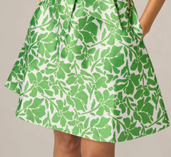 Sleeveless Printed Tie Front Short Dress In Ivory Green