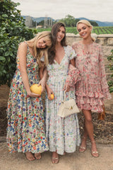 Multicolor Ruffle Scoop Neck Floral A-Line Dress